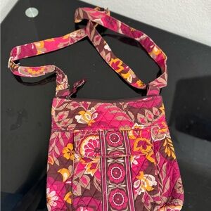 Vera Bradley Pink and Brown Crossbody Bag with Quilted Fabric